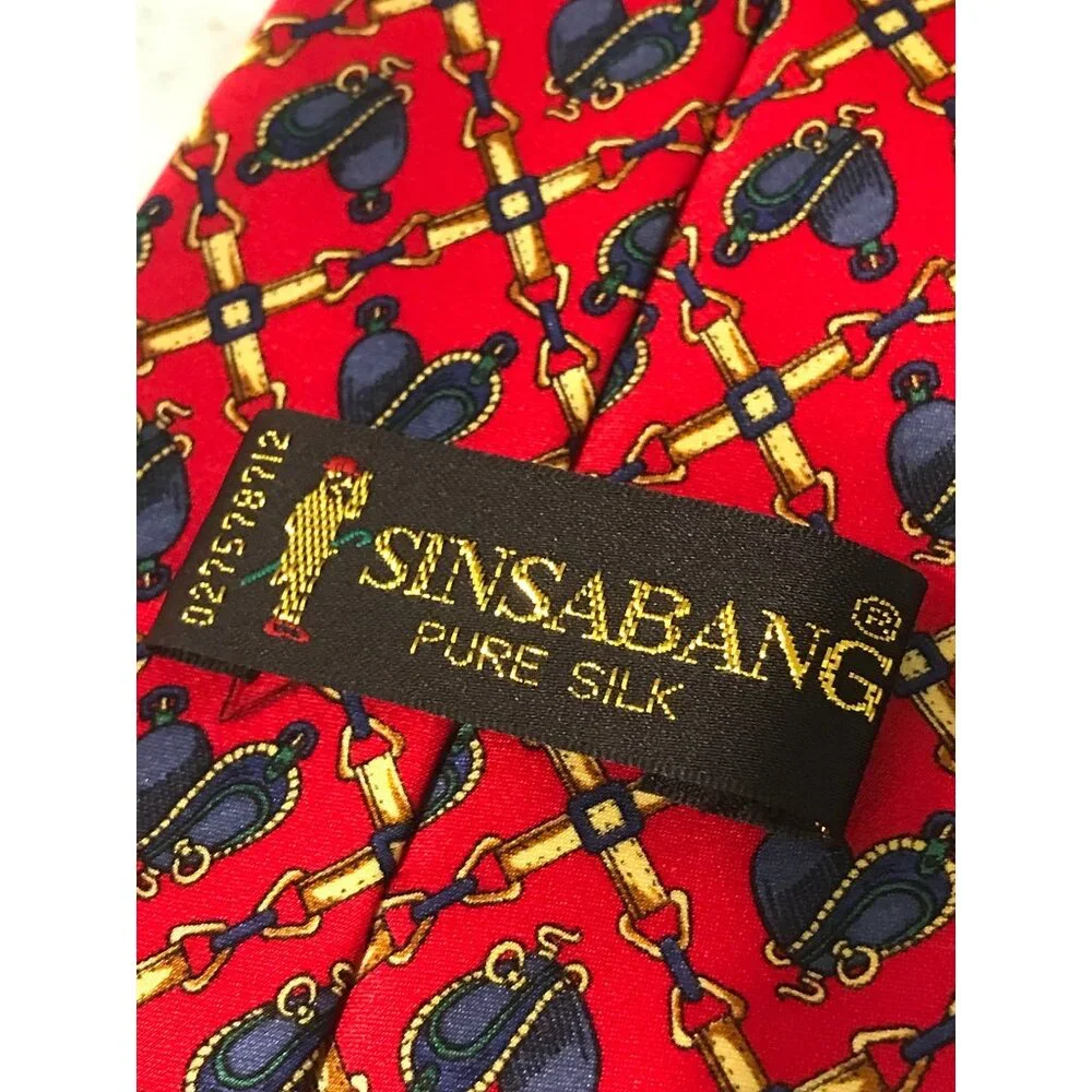 Sinsabang Pure Silk Tie‎ Mens Red Equestrian Saddles Festival Formal